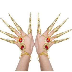 Womens Belly Dance Gypsy Egyptian Gold Bracelet with Finger Nails
